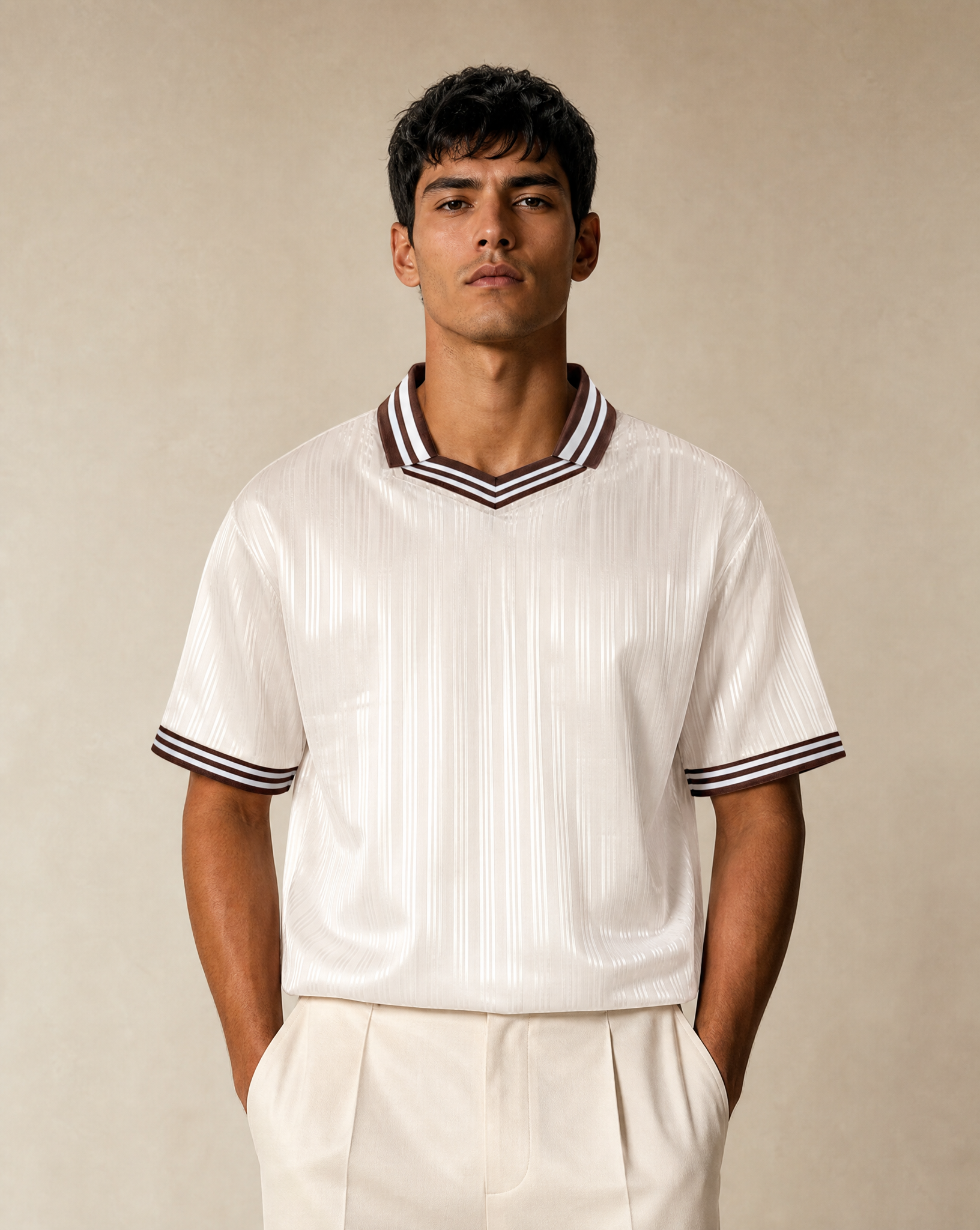 Contrast Stripes Polo Collar