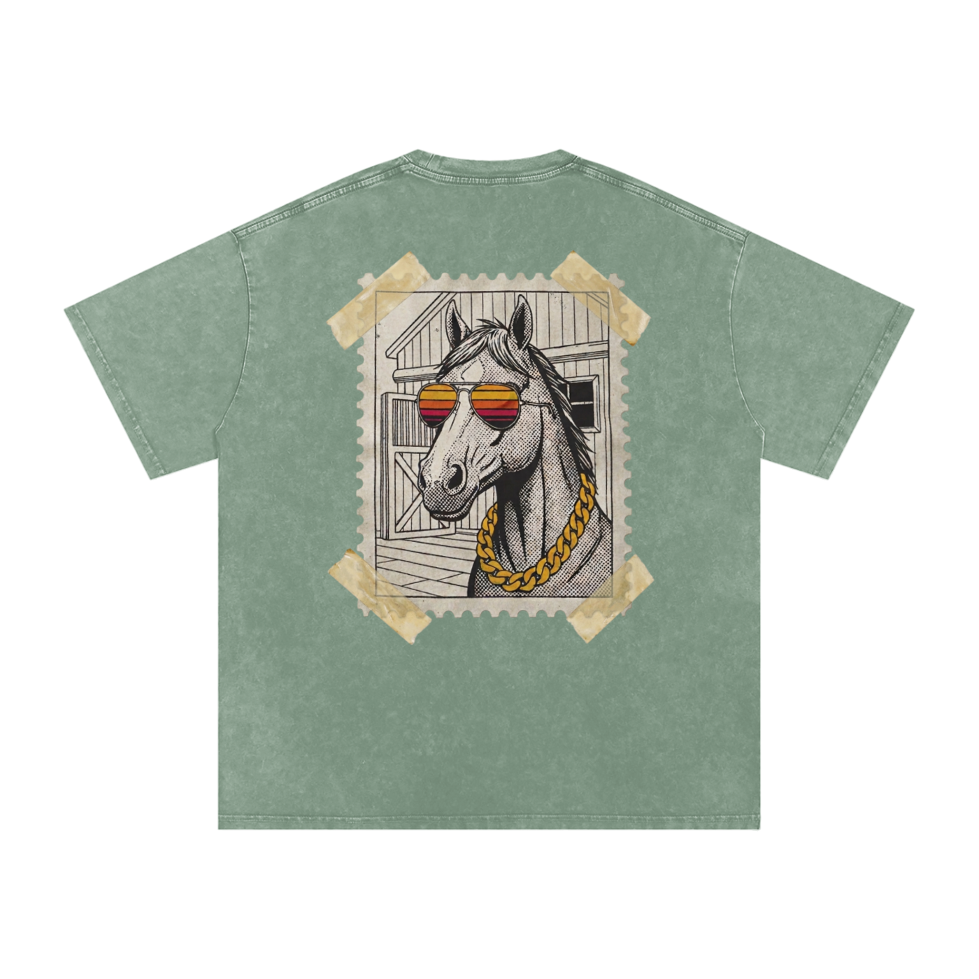 Cool-Horse-Stamp Snow Washed Oversized T-Shirt