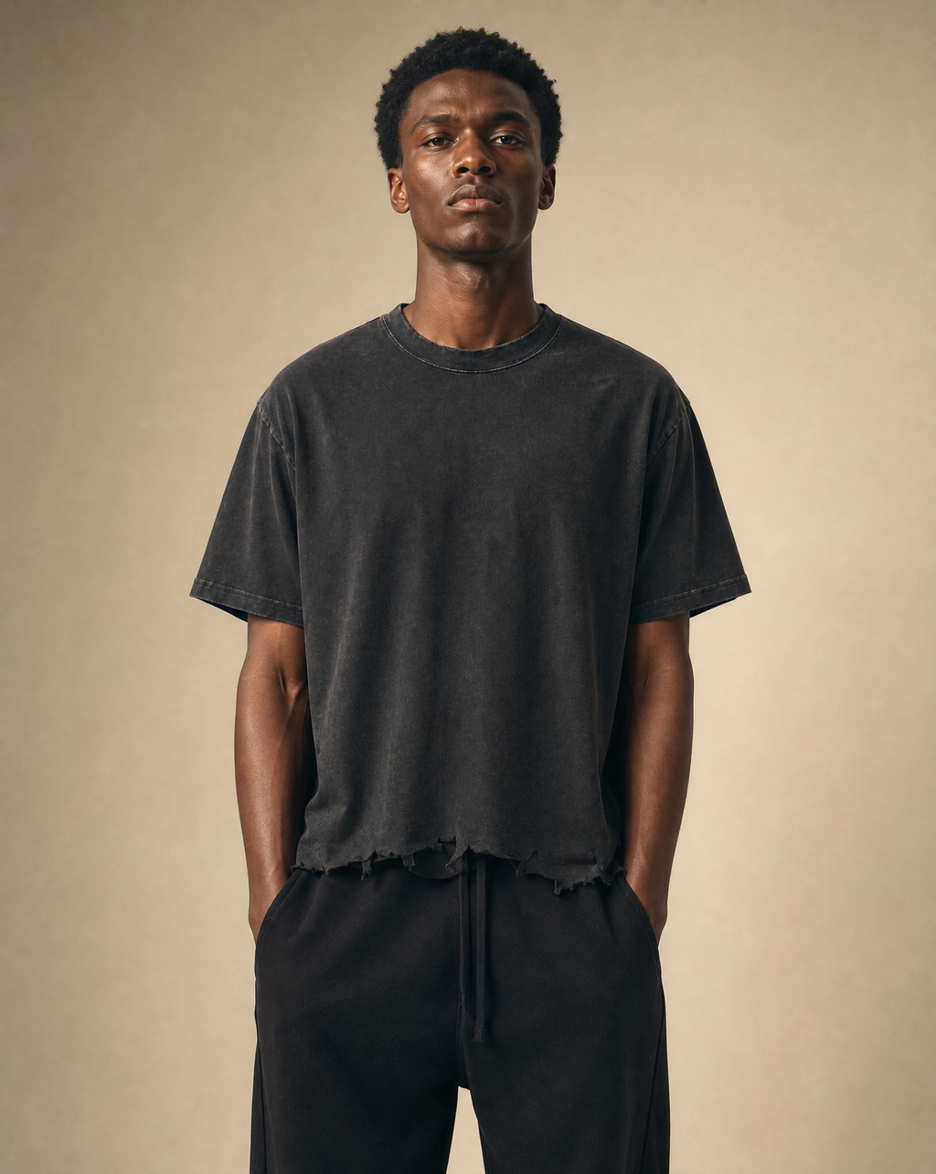 Black Raw-Hem Oversized T-shirt